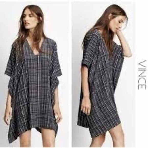 VINCE Interlace 100% Silk V-Neck Poncho Dress oversized women’s xxs - Picture 2 of 8
